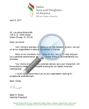 Read the original letter from Italian Sons and Daughters of America Thumbnail preview of document